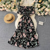 Bohemian Floral Chiffon Midi Dress Women Sexy Slash Neck Ruffle Short Sleeve A-line Printed Vacation Beach Vestidos Robe 2022