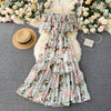 Bohemian Floral Chiffon Midi Dress Women Sexy Slash Neck Ruffle Short Sleeve A-line Printed Vacation Beach Vestidos Robe 2022