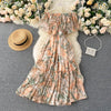 Bohemian Floral Chiffon Midi Dress Women Sexy Slash Neck Ruffle Short Sleeve A-line Printed Vacation Beach Vestidos Robe 2022