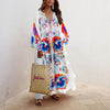 Bohemian Maxi Dresses For Women Summer Floral Print Beach Dress Ethnic Style Long Sleeve V Neck Tassel Plus Size Long Dress 2022