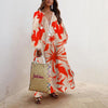 Bohemian Maxi Dresses For Women Summer Floral Print Beach Dress Ethnic Style Long Sleeve V Neck Tassel Plus Size Long Dress 2022