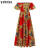 Bohemian Off Shoulder Dress VONDA 2023 Women Sexy Flare Sleeve Printed Long Maxi Dress Baggy Vestido Robe Femme Ovesized Robe