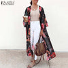 Bohemian Printed Maxi Kimono Women's Summer Blouses ZANZEA 2023 Casual Long Sleeve Cover Up Female Floral Tunic Cardigan Tops