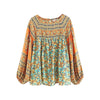 Chic Summer Vintage Floral Print Pleated Tops Women Blouses 2022 Fashion Clothing Lantern Sleeve Beach Shirts Blusas Mujer