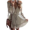 Chiffon Dresses Slash Neck Beach Summer Beach Mini Dress Lantern Long Sleeve Ruffle Women Sexy Party Vintage Dress GV687