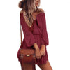 Chiffon Dresses Slash Neck Beach Summer Beach Mini Dress Lantern Long Sleeve Ruffle Women Sexy Party Vintage Dress GV687