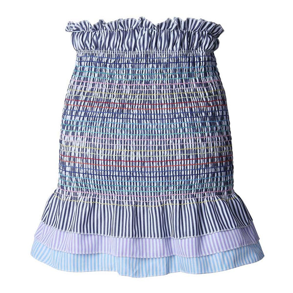 Colorful Striped Women Mini Skirt Short Pencil Skirts High Elastic Waist Botto Ruffles Sexy Female Beach Skirt Summer