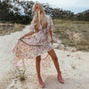 Boho Deep V-neck Bow Bandage Dresses Elegant Backless Floral Print Vintage Dress Causal Half Butterfly Sleeve Ankle-length Frock