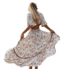 Boho Deep V-neck Bow Bandage Dresses Elegant Backless Floral Print Vintage Dress Causal Half Butterfly Sleeve Ankle-length Frock