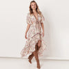 Boho Deep V-neck Bow Bandage Dresses Elegant Backless Floral Print Vintage Dress Causal Half Butterfly Sleeve Ankle-length Frock