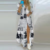 Boho Dress 2023 Autumn Single Breasted Button Irregular Long Dress Women Sexy Turn-down Collar Newspaper Letter Print Maxi Dress