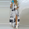 Boho Dress 2023 Autumn Single Breasted Button Irregular Long Dress Women Sexy Turn-down Collar Newspaper Letter Print Maxi Dress