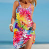Boho Floral Printed Strap Dress Holiday Seaside Casual Loose Sling Dress Women Beach Pullover Vintage Dress Vestido De Mujer 40#