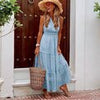 Boho Lace Dress Women White Beach Long Dress Summer Casual Patchwork Maxi Dress Sleeveless V Neck Sundress Elegant Party Dress