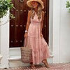 Boho Lace Dress Women White Beach Long Dress Summer Casual Patchwork Maxi Dress Sleeveless V Neck Sundress Elegant Party Dress