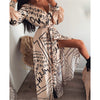 Boho Printed Floral Long Maxi Dress Women Female Casual Loose Ankle-Length Empire V-Neck Long Splits Dresses Vestidos