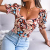 Boho Sexy Square Collar Floral Chiffon Shirt Print Women Blouses Pullover Short Lantern Sleeve Blusas De Mujer Womens Tops 2023