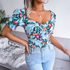 Boho Sexy Square Collar Floral Chiffon Shirt Print Women Blouses Pullover Short Lantern Sleeve Blusas De Mujer Womens Tops 2023