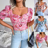 Boho Sexy Square Collar Floral Chiffon Shirt Print Women Blouses Pullover Short Lantern Sleeve Blusas De Mujer Womens Tops 2023