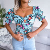 Boho Sexy Square Collar Floral Chiffon Shirt Print Women Blouses Pullover Short Lantern Sleeve Blusas De Mujer Womens Tops 2023