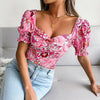 Boho Sexy Square Collar Floral Chiffon Shirt Print Women Blouses Pullover Short Lantern Sleeve Blusas De Mujer Womens Tops 2023