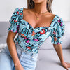Boho Sexy Square Collar Floral Chiffon Shirt Print Women Blouses Pullover Short Lantern Sleeve Blusas De Mujer Womens Tops 2023