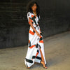 Boho Summer Print Long Dress Women Ladies Short Sleeve V-neck High Split Sashes Maxi Dresses Evening Party Sundress