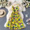 Boho button 2023 Sexy Spaghetti Strap floral print Midi Dress Summer Party Casual Women A-Line Beach Holiday knee length Dress