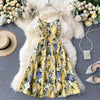 Boho button 2023 Sexy Spaghetti Strap floral print Midi Dress Summer Party Casual Women A-Line Beach Holiday knee length Dress