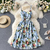 Boho button 2023 Sexy Spaghetti Strap floral print Midi Dress Summer Party Casual Women A-Line Beach Holiday knee length Dress