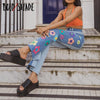 Bold Shade Grunge 90s Jeans Floral Print Patchwork High Waist Y2K Indie Denim Jeans Skater Girl Style Women Trousers New