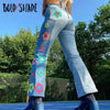 Bold Shade Grunge 90s Jeans Floral Print Patchwork High Waist Y2K Indie Denim Jeans Skater Girl Style Women Trousers New