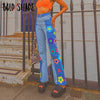 Bold Shade Grunge 90s Jeans Floral Print Patchwork High Waist Y2K Indie Denim Jeans Skater Girl Style Women Trousers New