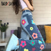 Bold Shade Grunge 90s Jeans Floral Print Patchwork High Waist Y2K Indie Denim Jeans Skater Girl Style Women Trousers New