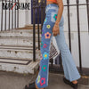 Bold Shade Grunge 90s Jeans Floral Print Patchwork High Waist Y2K Indie Denim Jeans Skater Girl Style Women Trousers New