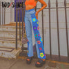 Bold Shade Grunge 90s Jeans Floral Print Patchwork High Waist Y2K Indie Denim Jeans Skater Girl Style Women Trousers New