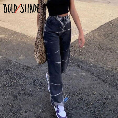 Bold Shade Grunge Streetwear Indie Jeans Tie Dye Skater Denim Pants Boyfriend Jeans 90s Teen Girls Style Y2K Bottom Fall