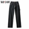 Bold Shade Streetwear Grunge Jeans High Waist Straight Boy Friend Pants Solid Teen Style Women Loose  Jeans Fall Winter