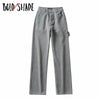 Bold Shade Streetwear Grunge Jeans High Waist Straight Boy Friend Pants Solid Teen Style Women Loose  Jeans Fall Winter