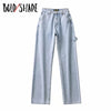 Bold Shade Streetwear Grunge Jeans High Waist Straight Boy Friend Pants Solid Teen Style Women Loose  Jeans Fall Winter