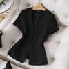 Boliyae 2023 Summer Women Blazer Femme Jackets Black Short Sleeve Small Suit Coat Office Lady Slim Fit Formal Tops