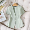 Boliyae 2022 Summer Women Blazer Femme Jackets Black Short Sleeve Small Suit Coat Office Lady Slim Fit Formal Tops
