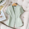 Boliyae 2023 Summer Women Blazer Femme Jackets Black Short Sleeve Small Suit Coat Office Lady Slim Fit Formal Tops