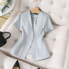 Boliyae 2023 Summer Women Blazer Femme Jackets Black Short Sleeve Small Suit Coat Office Lady Slim Fit Formal Tops