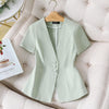 Boliyae 2022 Summer Women Blazer Femme Jackets Black Short Sleeve Small Suit Coat Office Lady Slim Fit Formal Tops
