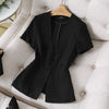 Boliyae 2022 Summer Women Blazer Femme Jackets Black Short Sleeve Small Suit Coat Office Lady Slim Fit Formal Tops