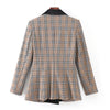 Boliyae Autumn Winter Women Plaid Jacket Double Breasted Elegant Blazers Lady Outerwear Casual Office Trouser Suits Coat