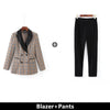 Boliyae Autumn Winter Women Plaid Jacket Double Breasted Elegant Blazers Lady Outerwear Casual Office Trouser Suits Coat
