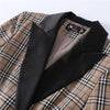 Boliyae Autumn Winter Women Plaid Jacket Double Breasted Elegant Blazers Lady Outerwear Casual Office Trouser Suits Coat