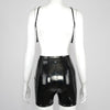 Bomblook Spring Solid Color Two Piece Set Women Backless Crop Faux Leather Suits Stretch Slim Shorts 2023 Women Outfits